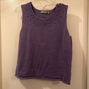 Purple Knit Tank Top with Embroidered Neckline.